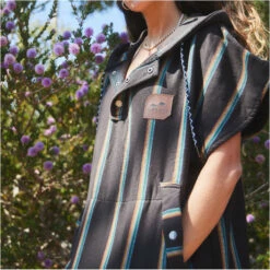 Slowtide Baja Stripe Hooded Towel Change Robe / Poncho -Surf Sales Shop 45967 202320Slowtide20Baja20Stripe20Hooded20Towel20Change20Robe2020Poncho20ST11520 20Black20Lifestyle201.2000x2000