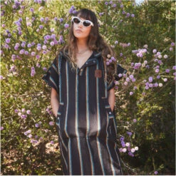 Slowtide Baja Stripe Hooded Towel Change Robe / Poncho -Surf Sales Shop 45967 202320Slowtide20Baja20Stripe20Hooded20Towel20Change20Robe2020Poncho20ST11520 20Black20Lifestyle202.2000x2000