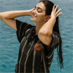 Slowtide Baja Stripe Hooded Towel Change Robe / Poncho -Surf Sales Shop 45967 202320Slowtide20Baja20Stripe20Hooded20Towel20Change20Robe2020Poncho20ST11520 20Black20Lifestyle204.2000x2000