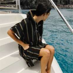 Slowtide Baja Stripe Hooded Towel Change Robe / Poncho -Surf Sales Shop 45967 202320Slowtide20Baja20Stripe20Hooded20Towel20Change20Robe2020Poncho20ST11520 20Black20Lifestyle206.2000x2000