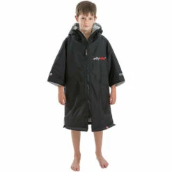 Advance Junior Short Sleeve Changing Robe -Surf Sales Shop Dryrobe Advance Short Sleeve Premium Outdoor Change Robe DR100 Black Grey 8.2000x2000
